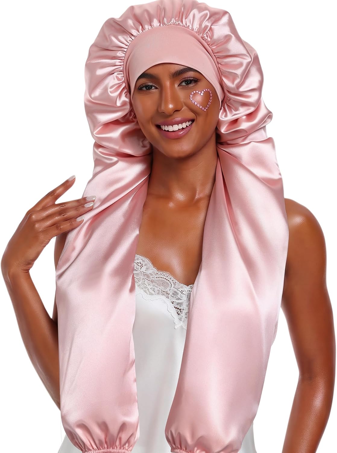 Ababalaya Unisex Double Layer Satin Bonnet Pantyhose Bonnets for Sleeping