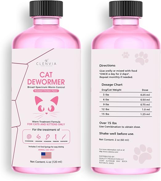 Chicken flavored liquid tapeworm dewormer for cats with oral syringe