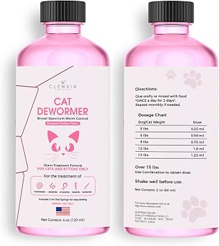 Dewormer for Cats Liquid Chicken Flavor Cat Dewormer for Cats & Kittens Oral Formula with Syringe Tapeworm Care Support 120ml