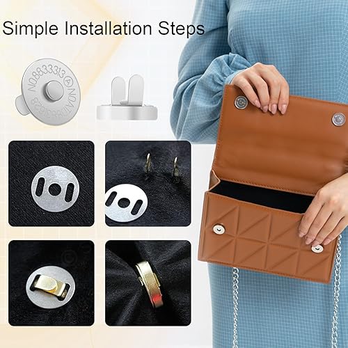 Miniatura 9 de 40 juegos de botones magnéticos a presión de 0.55 pulgadas (0.551 in), cierre magnético, broches magnéticos para bolsos y bolsos, ropa, bolsa de