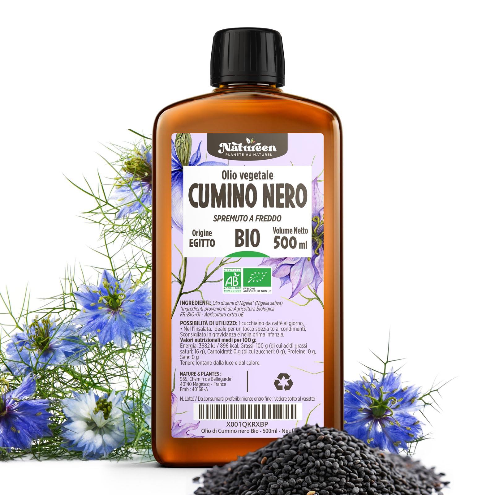 Olio di Cumino Nero Biologico 500 ml - 100% Pure, naturale e Pressato a freddo