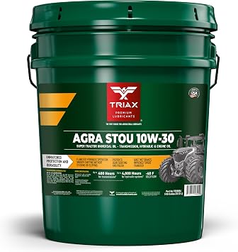 Triax Agra STOU 10W-30 - Super Tractor Universal, Transmission, Hydraulic, and Engine Oil - API Licensed GL-4 - For Heavy Duty Diesel and Small Engines 5 Gallon