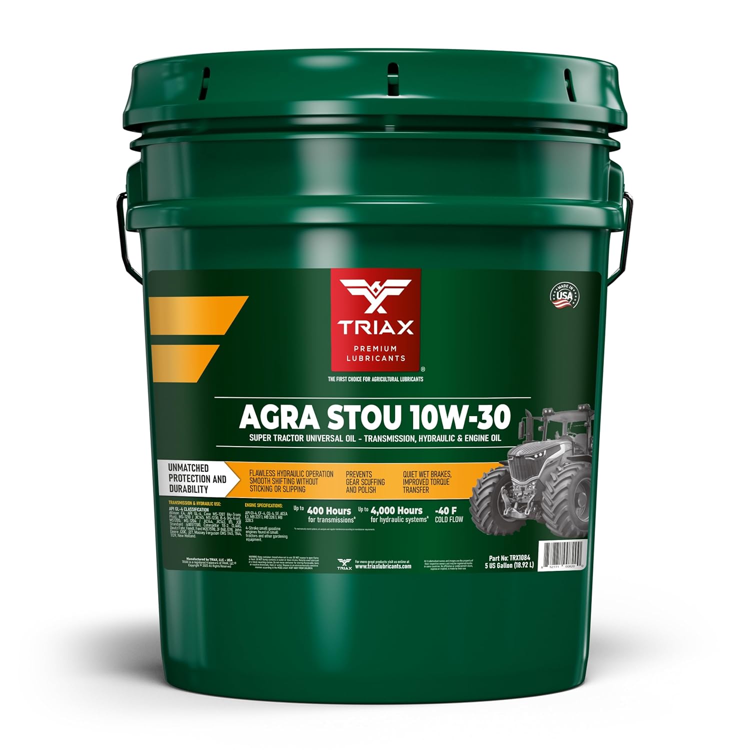 Triax Agra STOU 10W-30 - Super Tractor Universal, Transmission, Hydraulic, and Engine Oil - API Licensed GL-4 - For Heavy Duty Diesel and Small Engines (5 Gallon)