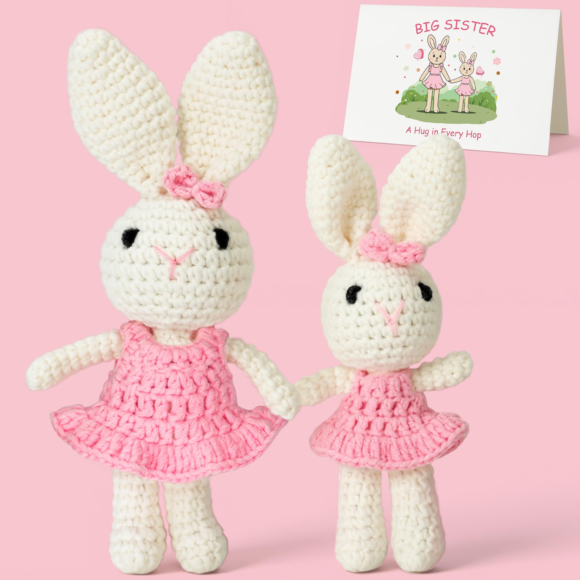 Big Sister Crochet Gifts for Girls, Big Sister Little Sister Doll Gift Set to Celebrate Little Girls Promoted to Sister, Gifts for Older Siblings of New Baby