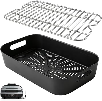 Combo Crisper Basket and Grill Rack Replacement for Ninja Foodi FG551/DG551/DG651 Smart XL Indoor Grill, Stainless Steel Air Fryer Rack & Non-Stick Grill Basket for Ninja Foodi Accessories