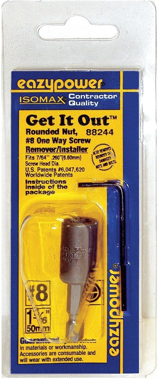 EazyPower 88244 #8 One Way Screw Remover/Installer 2 Long Power Bit x 1/4 Hex