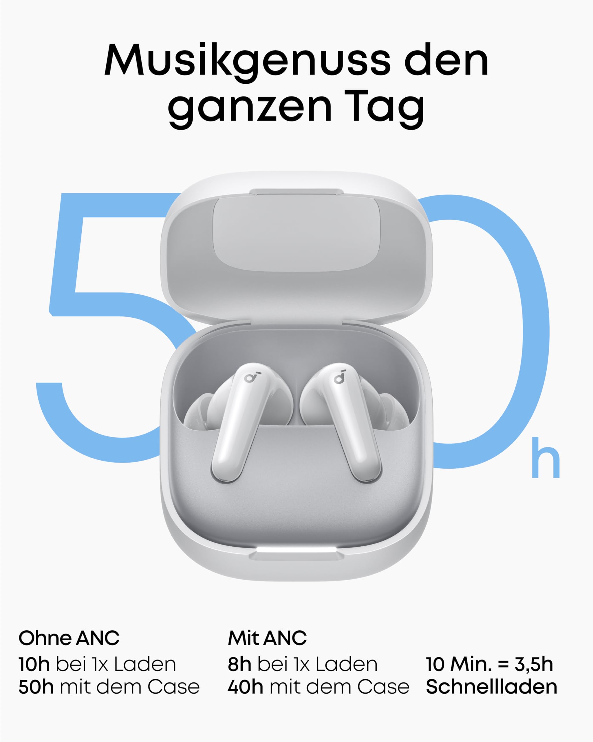 soundcore P31i by Anker, adaptives Noise Cancelling in Echtzeit, Hi-Res Sound, kabellose Bluetooth-Kopfhörer, Übersetzungskopfhörer, 50h Spielzeit, kabellose Bluetooth Earbuds (Weiß