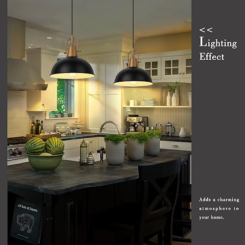 Miniatura 5 de Emliviar GE269MIL BK+WD - Lámpara colgante moderna de 10.2 pulgadas, lámpara colgante moderna para isla de cocina, pantalla de cúpula de metal