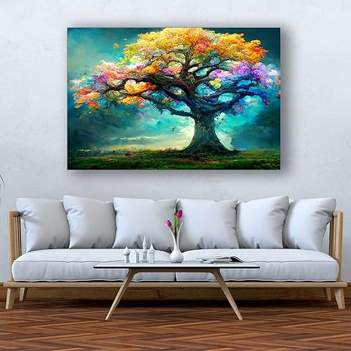 Miniatura 3 de Startonight Lienzo decorativo abstracto para pared, diseño de árbol de hadas, pintura de color arco iris, impresión grande estirada, moderna para