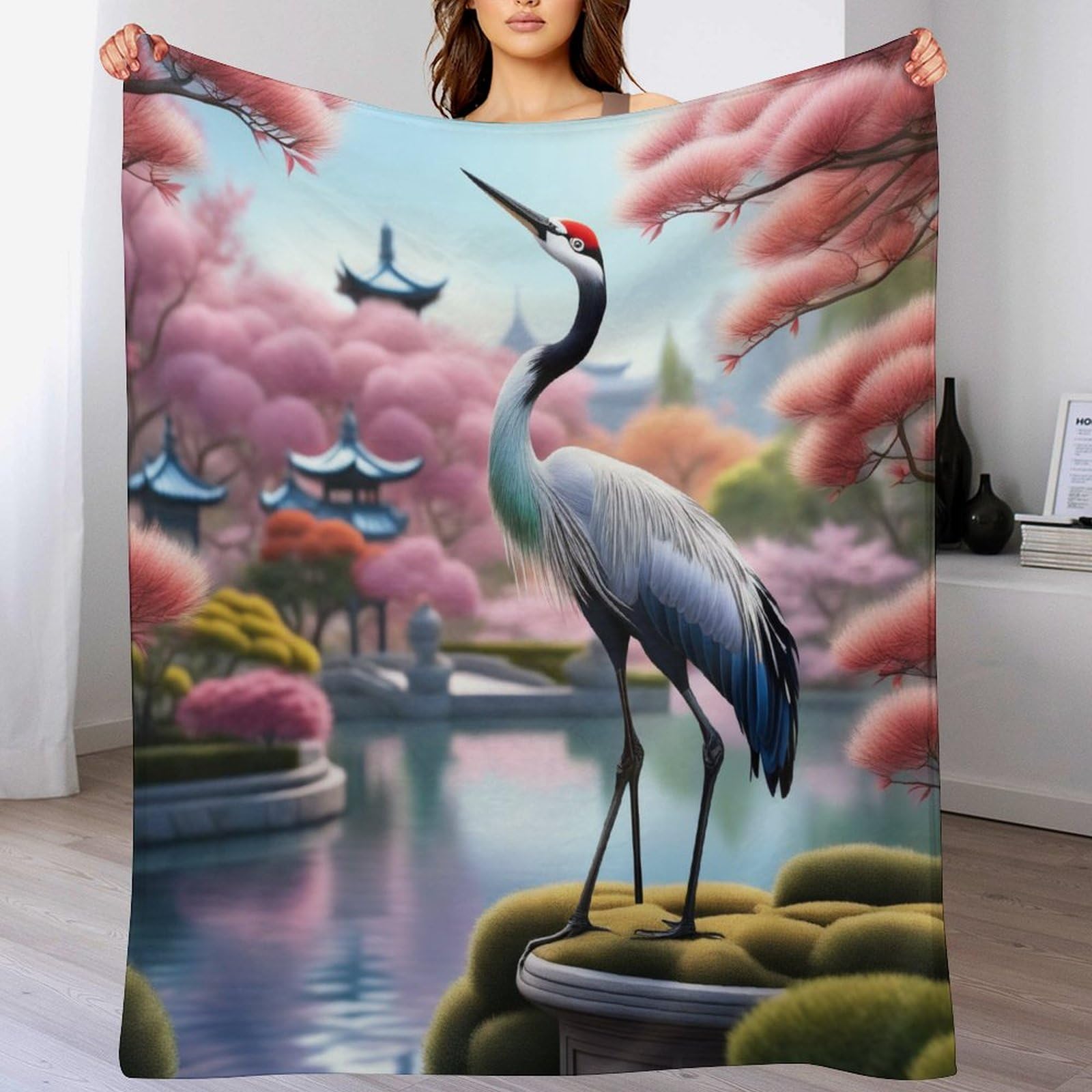 Couverture Rouge-Crowned Crane douce et moelleuse - Plaid cocooning de haute qualité