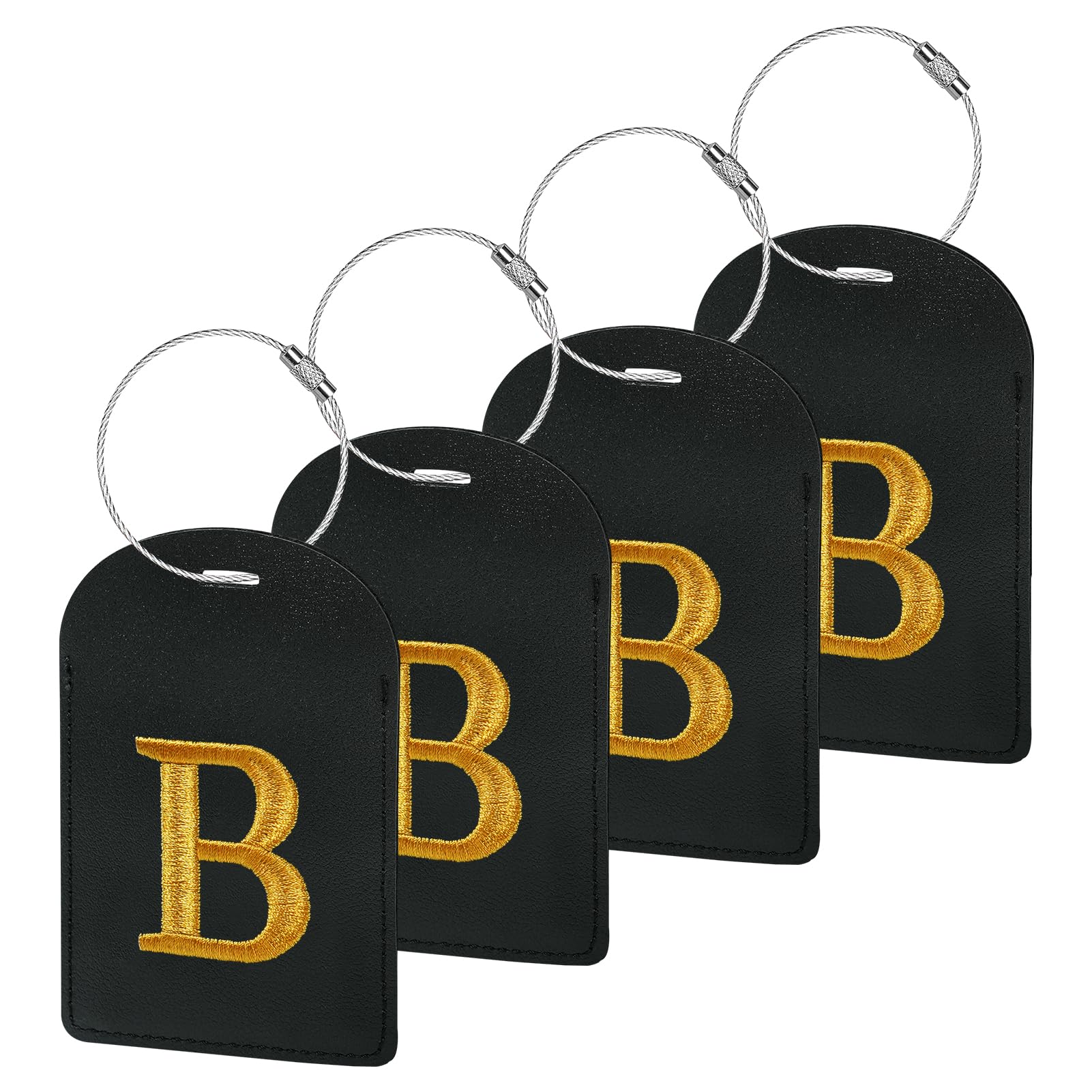 Gloppie 4 Pack Initial Luggage Tags for Suitcases, TSA Approved Letter Luggage Tag, Embroidered Monogrammed Travel Bag Tags Black Baggage Tag B