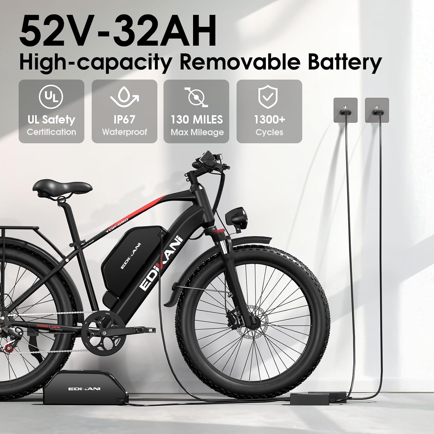 E Bikes for Adults Electric,51 MPH/48 MPH Fast Ebike Peak 5000W/3000W 32AH 52V 130 Miles Max, Dual Motor Electric Bike Fat Tire E Bike for Men, 26" Electric Bicycle for Snow Off-Road, Hydraulic Brakes