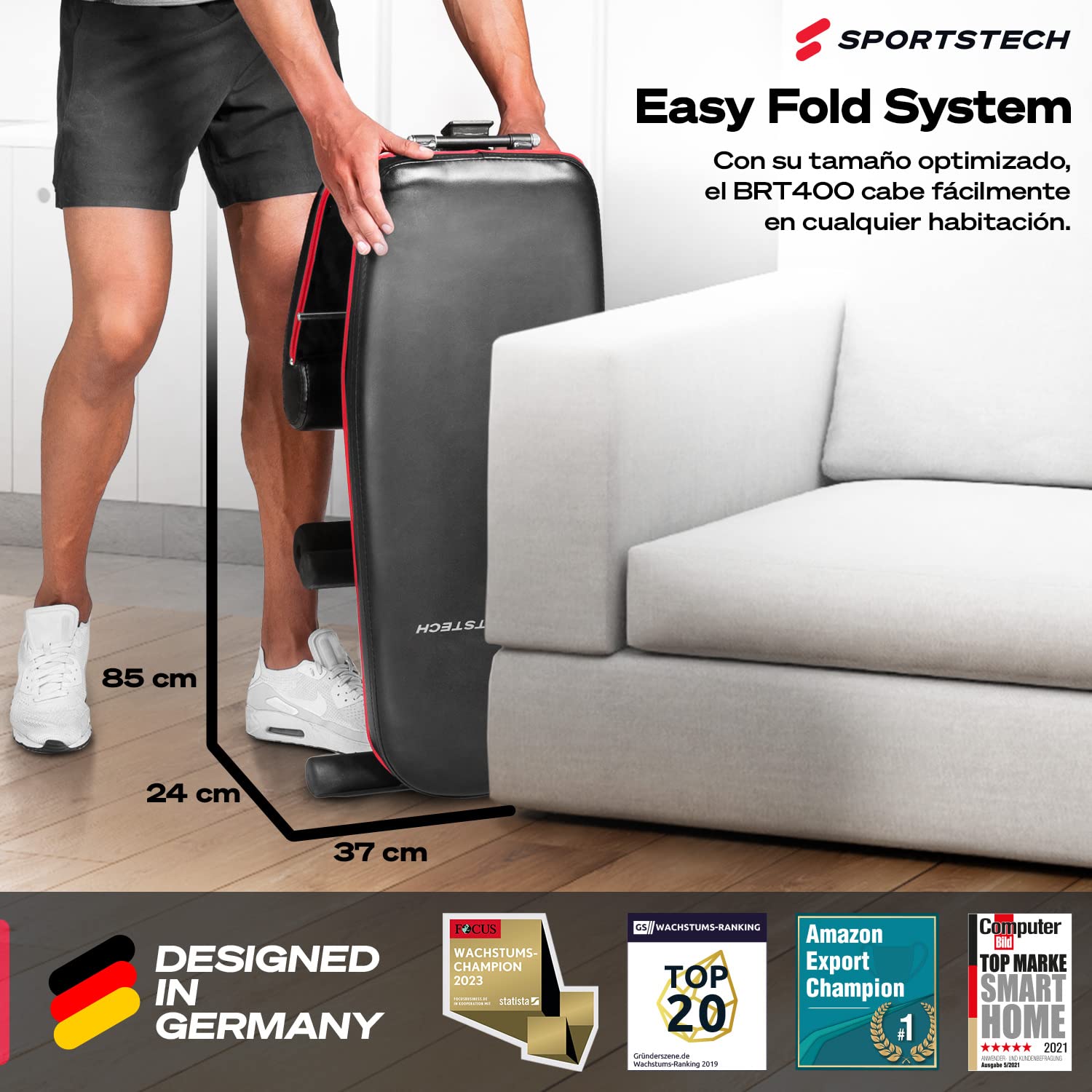 Banco de pesas Sportstech, plegable, inclinado y plano, max. carga de 180 kg, para entrenar los abdominales y ponerse en forma + más de 40 combinaciones para uso doméstico | BRT400
