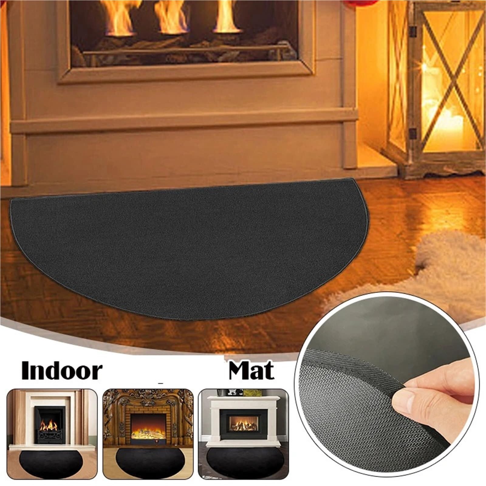 Hearth Rugs Tappeti for focolare Tappeto for camino da pavimento semicircolare Tappetino antiscivolo in fibra di vetro a 2 strati Stufa for interni ed esterni(106X61CM)