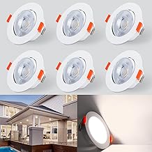 Kambo Recessed LED Ceiling Spotlights, Spotlights 6W Natural White 4000K 610LM Round Ø70-80mm Rotatable Angle 40° AC85-285V Downlight Led Portholes LED 6PCS