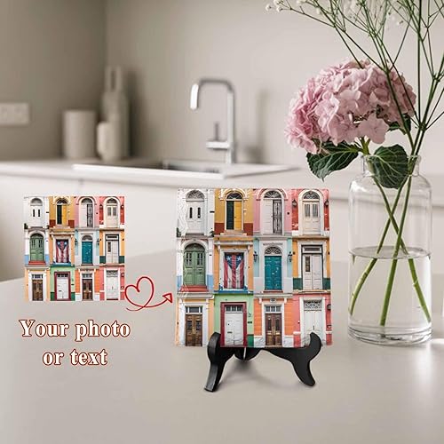 Miniatura 8 de Puerto Rico Adorno de cerámica de escritorio de Navidad de 6.3 x 6.3 pulgadas, marco de fotos con puertas arqueadas vintage, arte para manualidades,