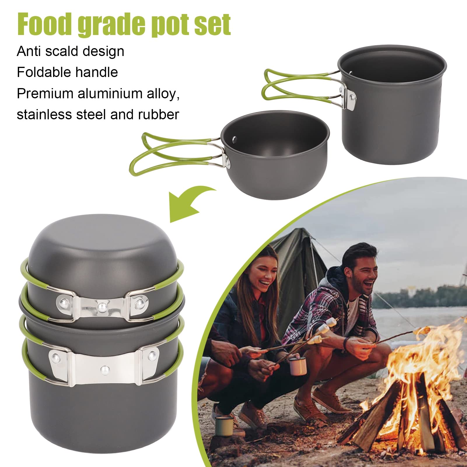 Camping Cookware Mess Kit, Pot and Bowl, Lightweight Pot Pan with Storage Net Bag, Essential Camping Gear for Camping Backpacking Hiking Outdoor Cooking and Picnic