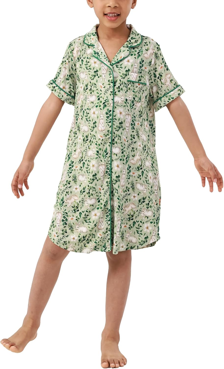 Girls Nightgowns Short Sleeve Button Down Sleepshirt Dress Night Pajamas 3-12 Years
