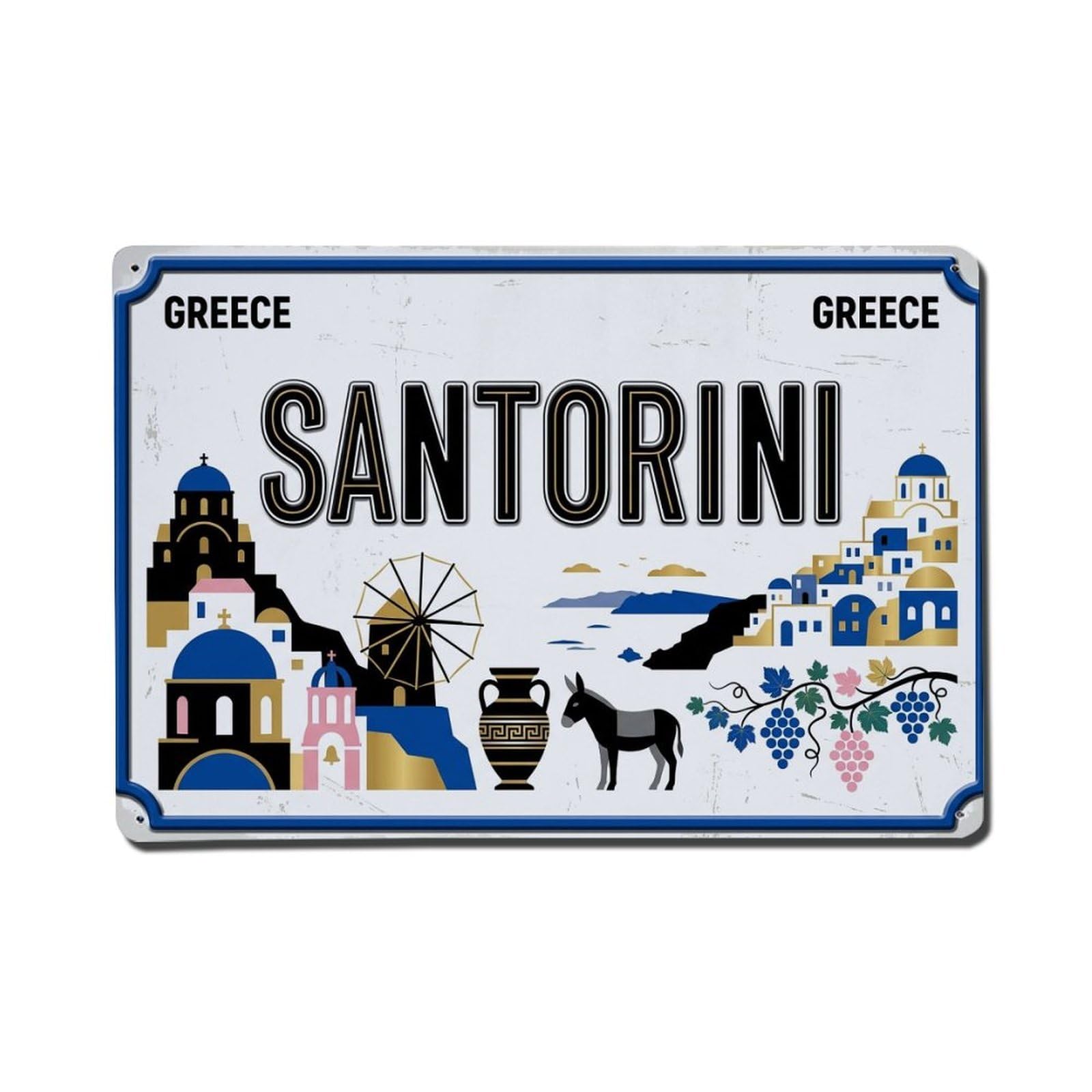 Cxhjca 8X12inch(20X30cm) Vintage Travel Santorini Greece Dome Sunset Metal Tin Sign