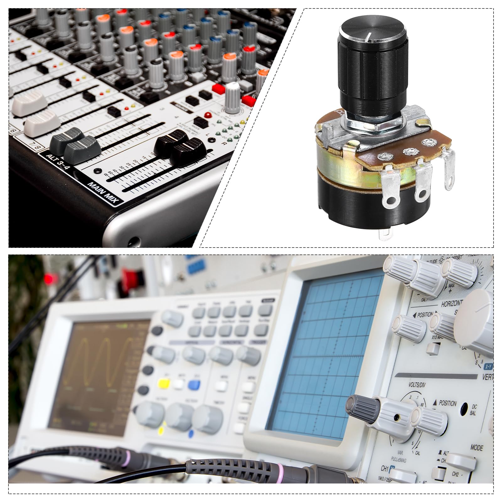 QUARKZMAN 6 sztuk WH138 Potencjometr 10K Ohm Rezystory zmienne Pojedyncze przegubowe 3 zaciski liniowe obrotowe z przyciskiem nasadki do sterowania głośnością audio