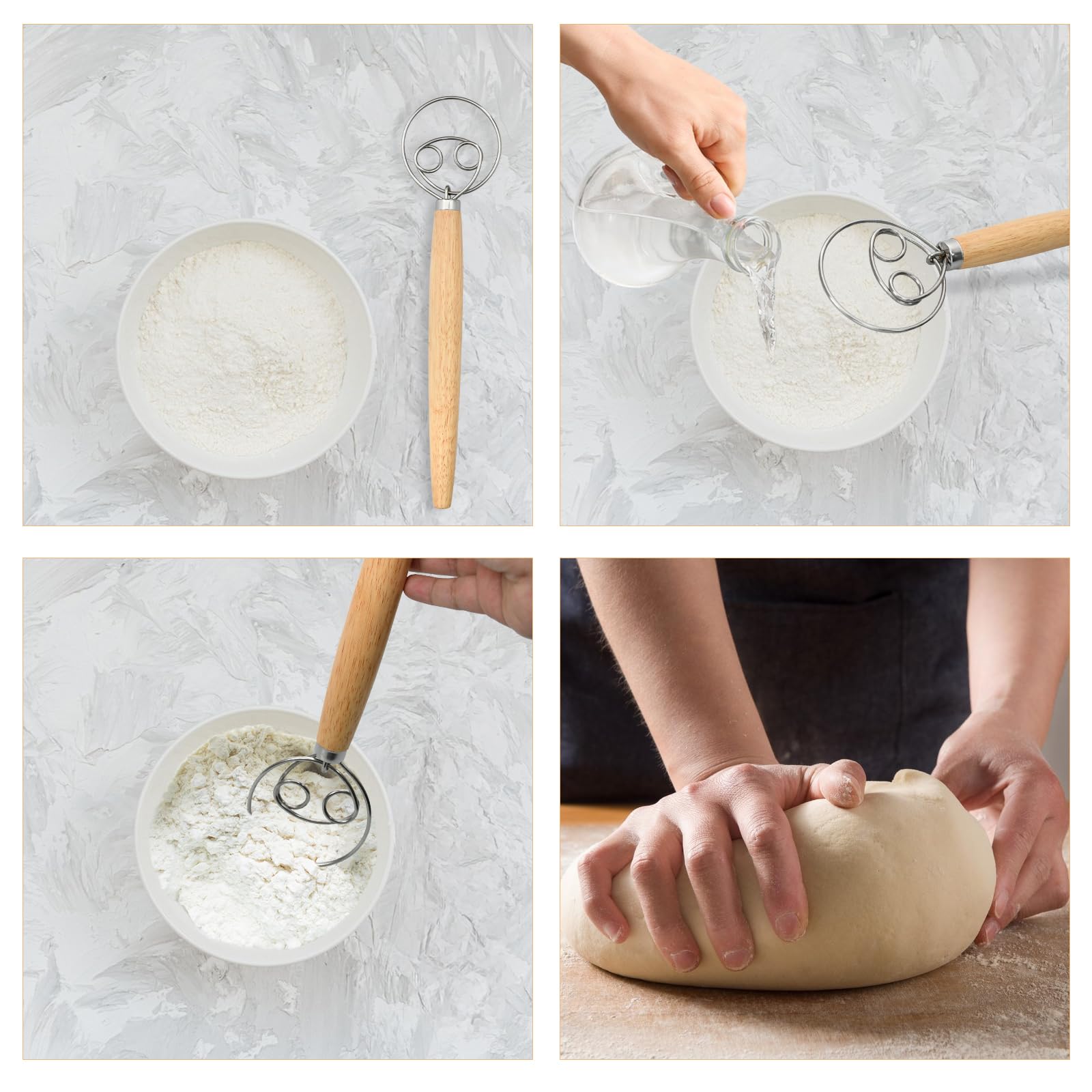 Fouet à Pâte Danois Lot De 2 – Acier Inox 304 – Mélangeur Pâte à Pain, Pizza, Gâteaux