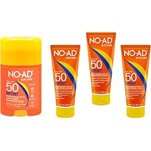 NO-AD SPF 50 Sport Sunscreen Bundle Lotion 3 oz, Pack of 3 + Sport Stick 1.5 oz, Hypoallergenic, Broad Spectrum UVA/UVB Protection, Water Resistant, Non-Greasy, Oxybenzone & Octinoxate Free, with