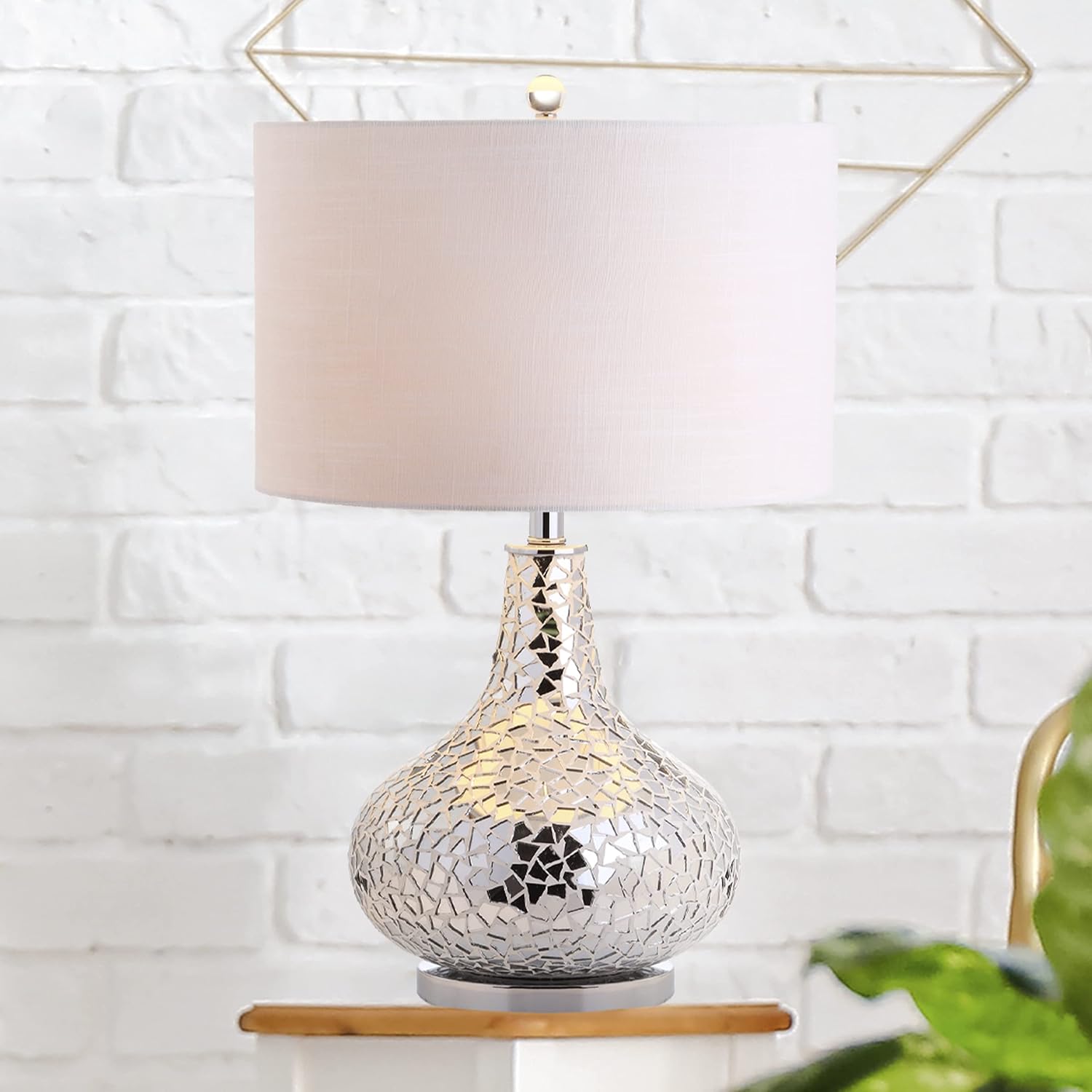 Eyely EYL1056A Beverly 26" Mirrored Mosaic LED Table Lamp for Reading Room, Living Room, Office, Bedroom, Contemporary, Transitional, Glam, Silver