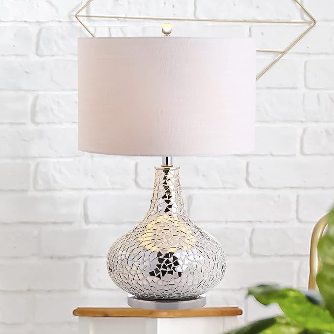 JONATHAN Y JONATHAN Y JYL1056A Emilia 26" Mirrored Mosaic LED Table Lamp Contemporary Glam Bedside Desk Nightstand Lamp for Bedroom Living Room Office College Bookcase LED Bulb Included, Silver photo 2