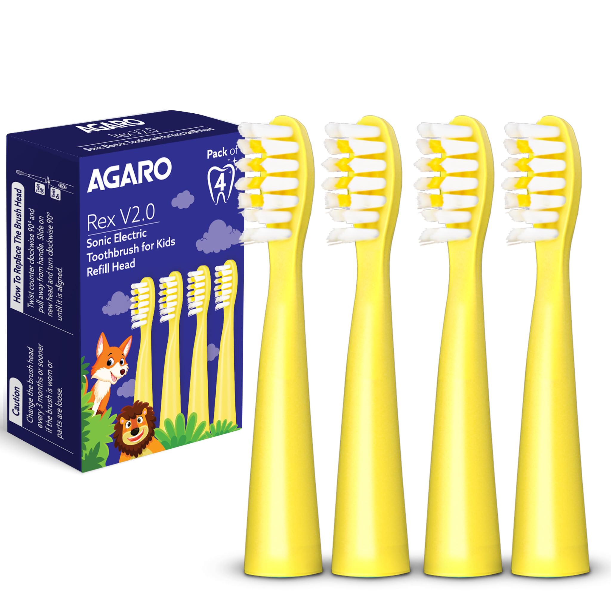 AGARO Rex V2.0 Kids Sonic Toothbrush Refill Heads, Soft Bristles for Effective Plaque Removal, Pack of 4 Replacement Brush Heads for Gentle Cleaning, Compatible with AGARO Rex V2.0 Sonic Toothbrush-image-44