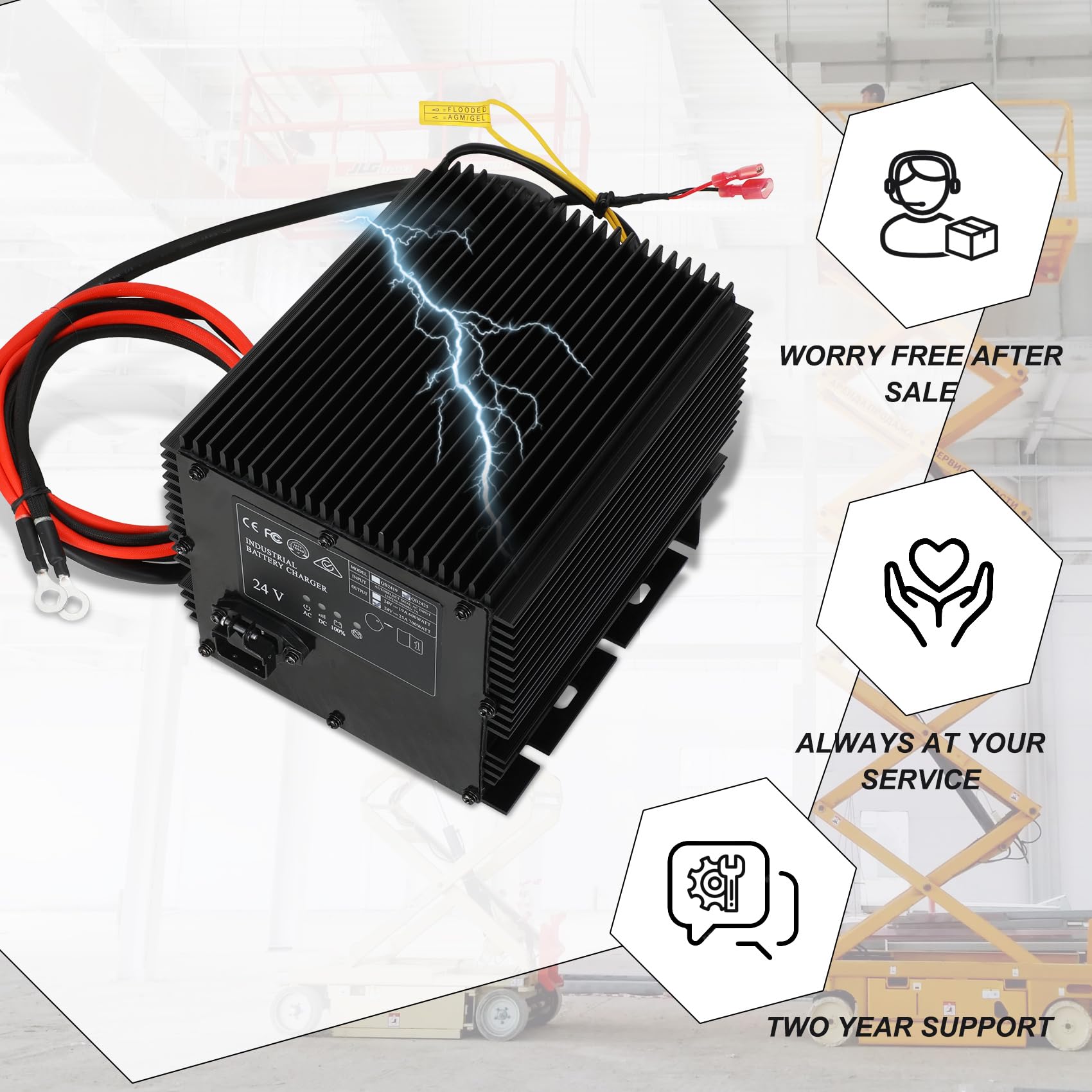 Cargador de batería de elevación de tijera de 24 V 25 A compatible con elevadores de tijera Genie Skyjack JLG, cargador de elevación de tijera reemplaza HB600 105739 161827 128537 96211 cargador de