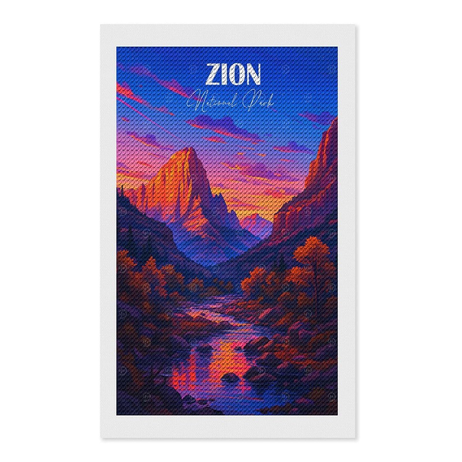 Junmoney Majestic Zion National Park Diamond Painting Kit 12"x20", Easy Handmade Project, Easy to Enjoy, Aesthetic Room Decor, Christmas Gift