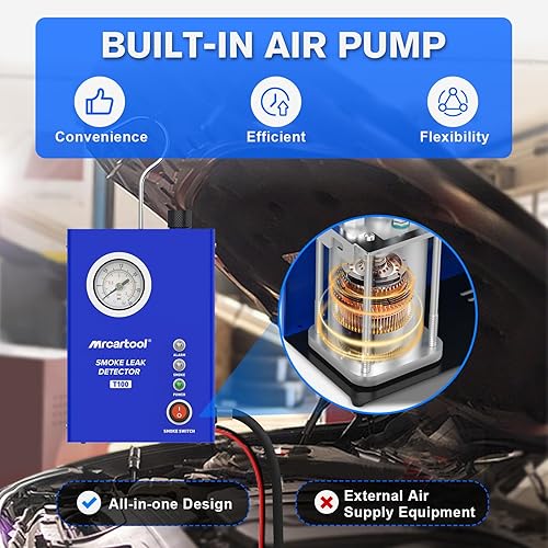 Miniatura 2 de MR CARTOOL Detector de fugas de máquina de humo T100, probador de fugas de humo EVAP automotriz con bomba de aire incorporada y medidor de presión,