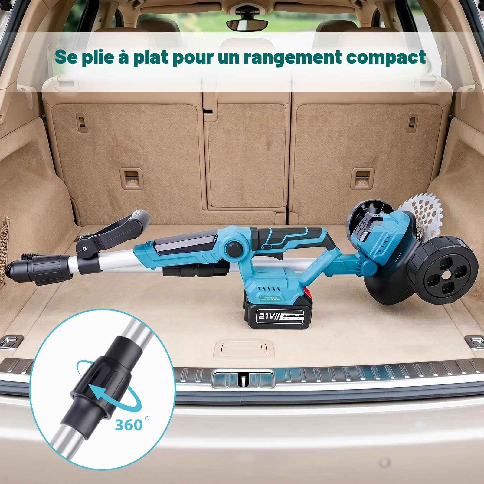 Coupe Bordure sans Fil avec 2 Batteries 4,0Ah, 21V Débroussailleuse Électrique sans Fil 1000W Brushless, 5000 TR/Min, 3 Lames, Manche Télescopique, Écran LCD et Roues pour Jardin et Pelouse