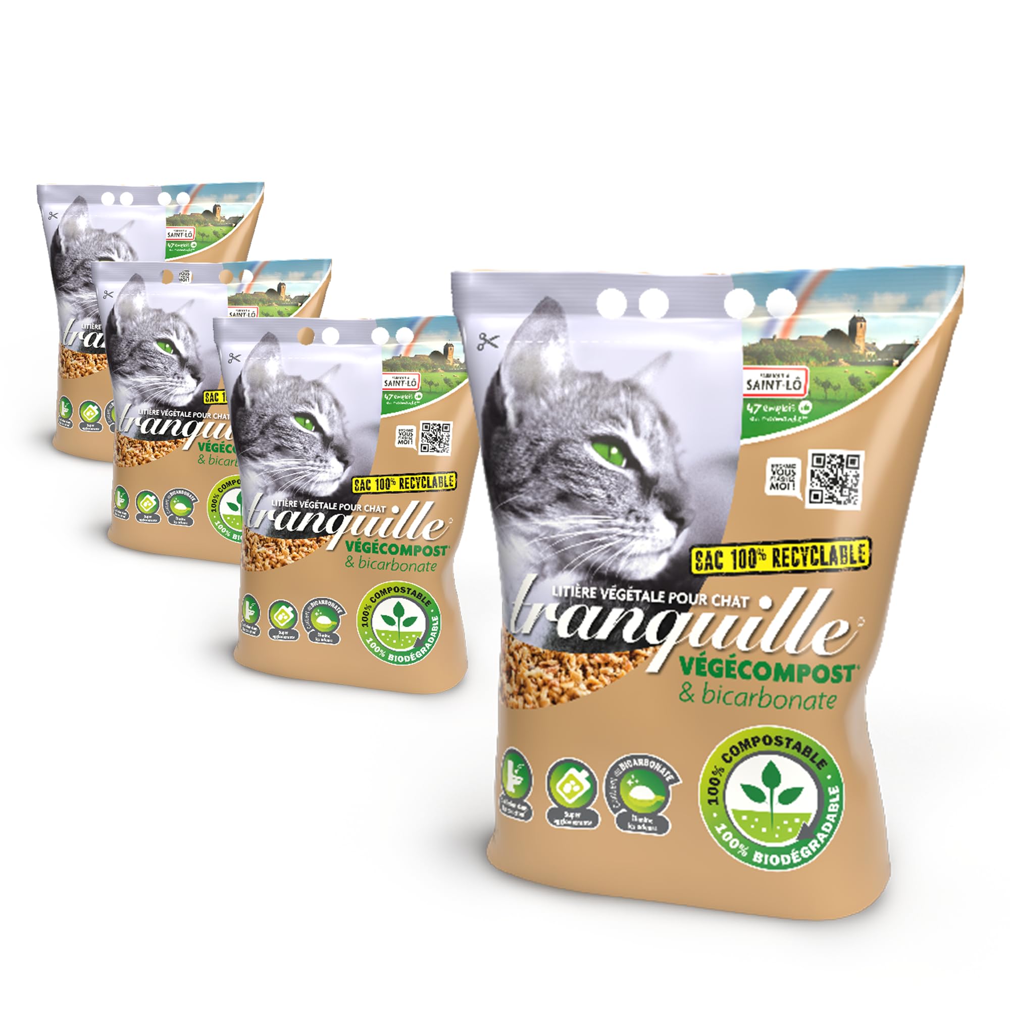 TRANQUILLE - Vegecompost Clumping Cat Litter 4 Litres - Pack of 4