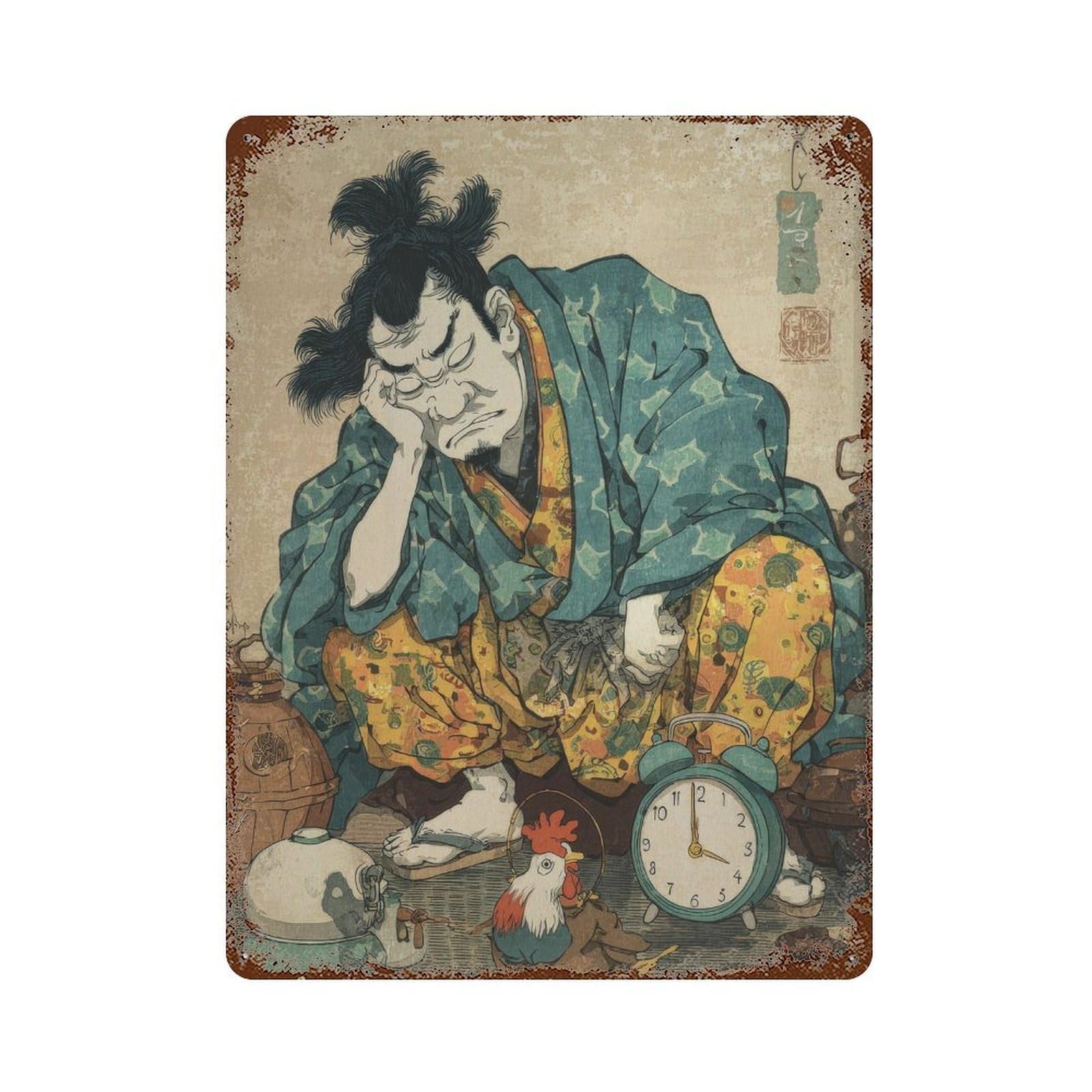 xiaoxiaoshen Tired Samurai. Ukiyo Wall Decor Art Metal Tin Poster Modern Home Decor Art Home Bar Shop Decorations Vintage Sign 40x30cm