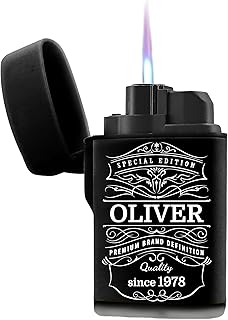 Feuerzeug personalisiert mit Wunschname & Geburtsjahr - Sturmfeuerzeug Jetflamme - nachfüllbar - Geschenk für Männer zum Geburtstag Weihnachten Gravur