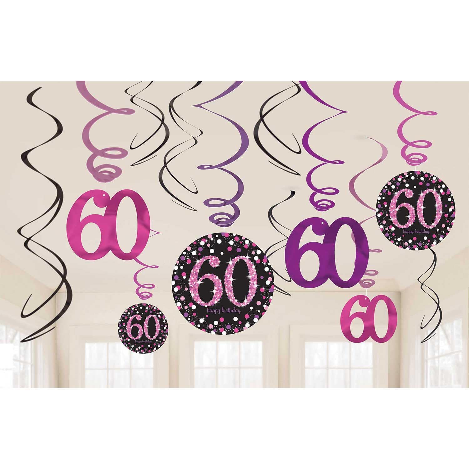 Amscan 9900581 - Pink Sparkling Celebration 18th Birthday Hanging Swirl Decorations - 12 Pack