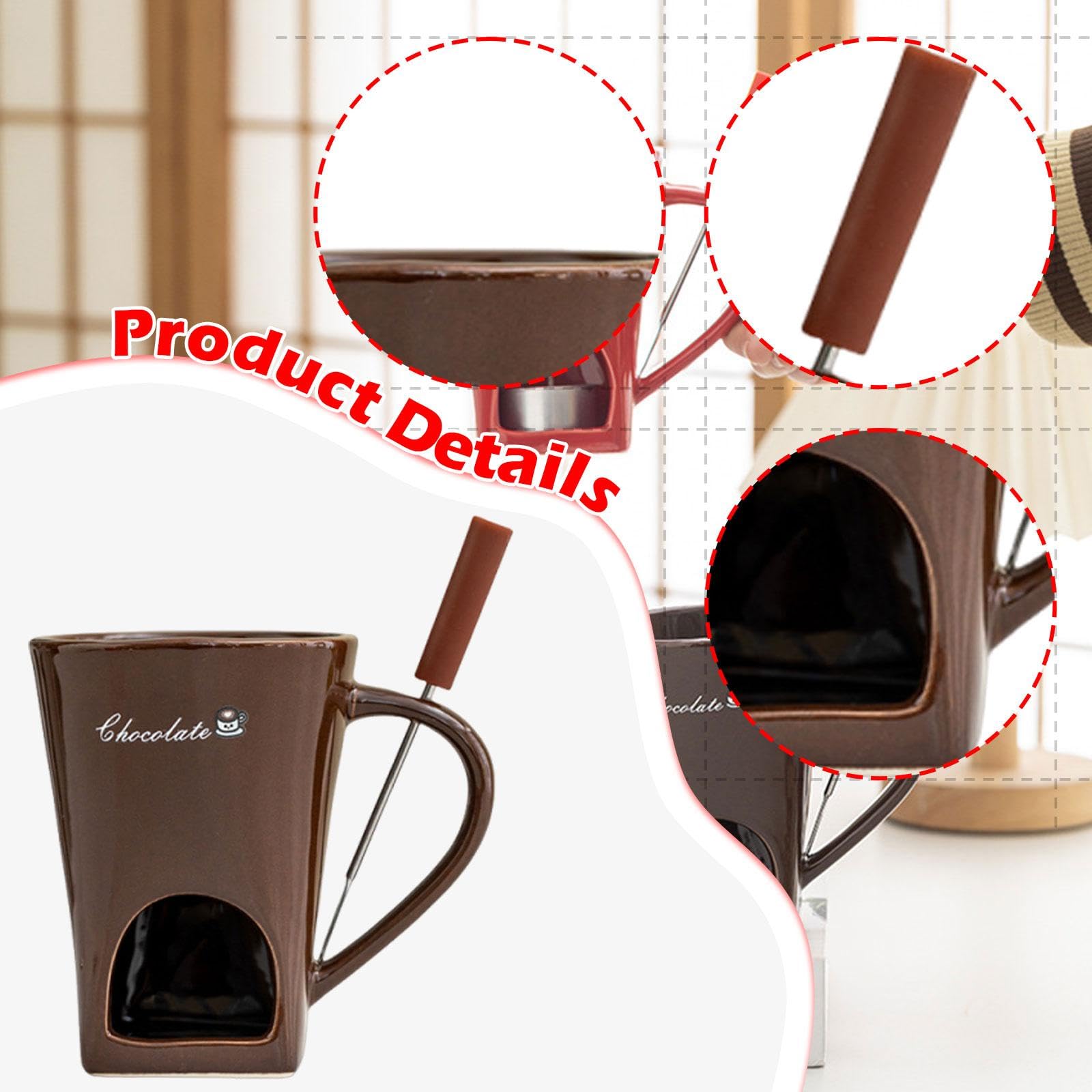 Gralara Taza para Fondue Taza Fondue Práctica Herramienta para el Hogar Calentador de y Queso en Cerámica con Fácil, Color Café, Individual