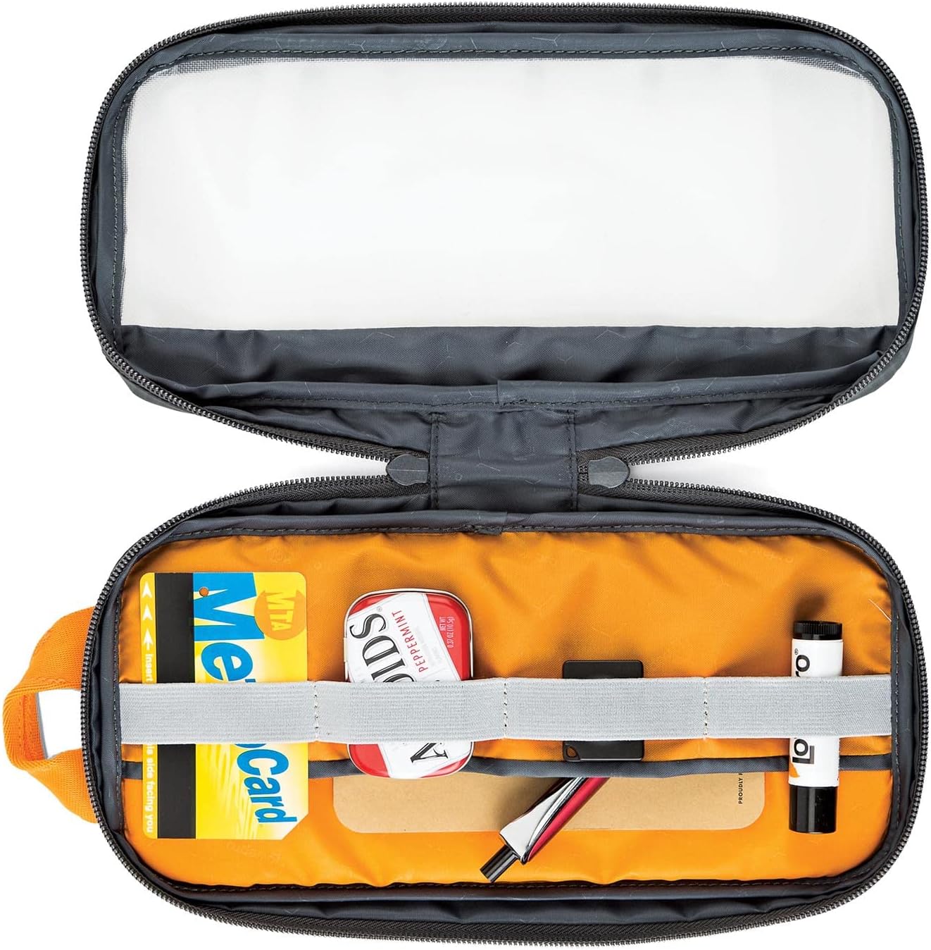 Lowepro GearUp Pouch Medium, Travel Essentials, Travel Case for PC Cords, Cables, Adapters, Batteries, Chargers, USB Sticks, Laptop Accessories, Made of Recycled Fabric, Grey