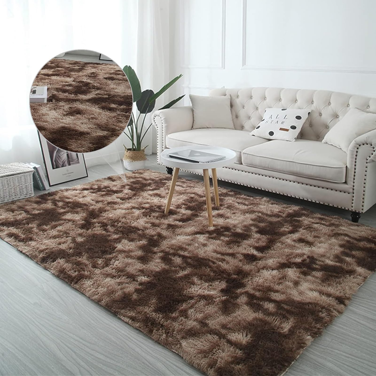 Tapis moelleux chambre marron lavable et grand format antidérapant