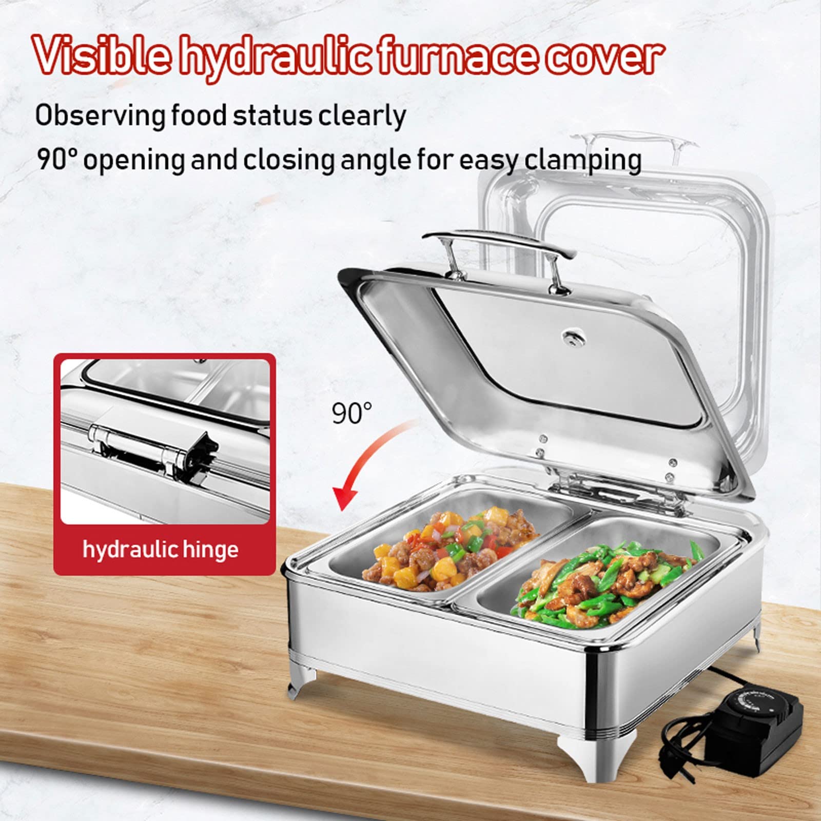 Scaldavivande Elettrico per Buffet 400w/220v Chafing Dish Acciaio Inox Scalda Buffet para Mantenere Il Cibo Fresco e Delizioso, Rimovibile E Facile da Pulire - 9L(Size:2 grid)