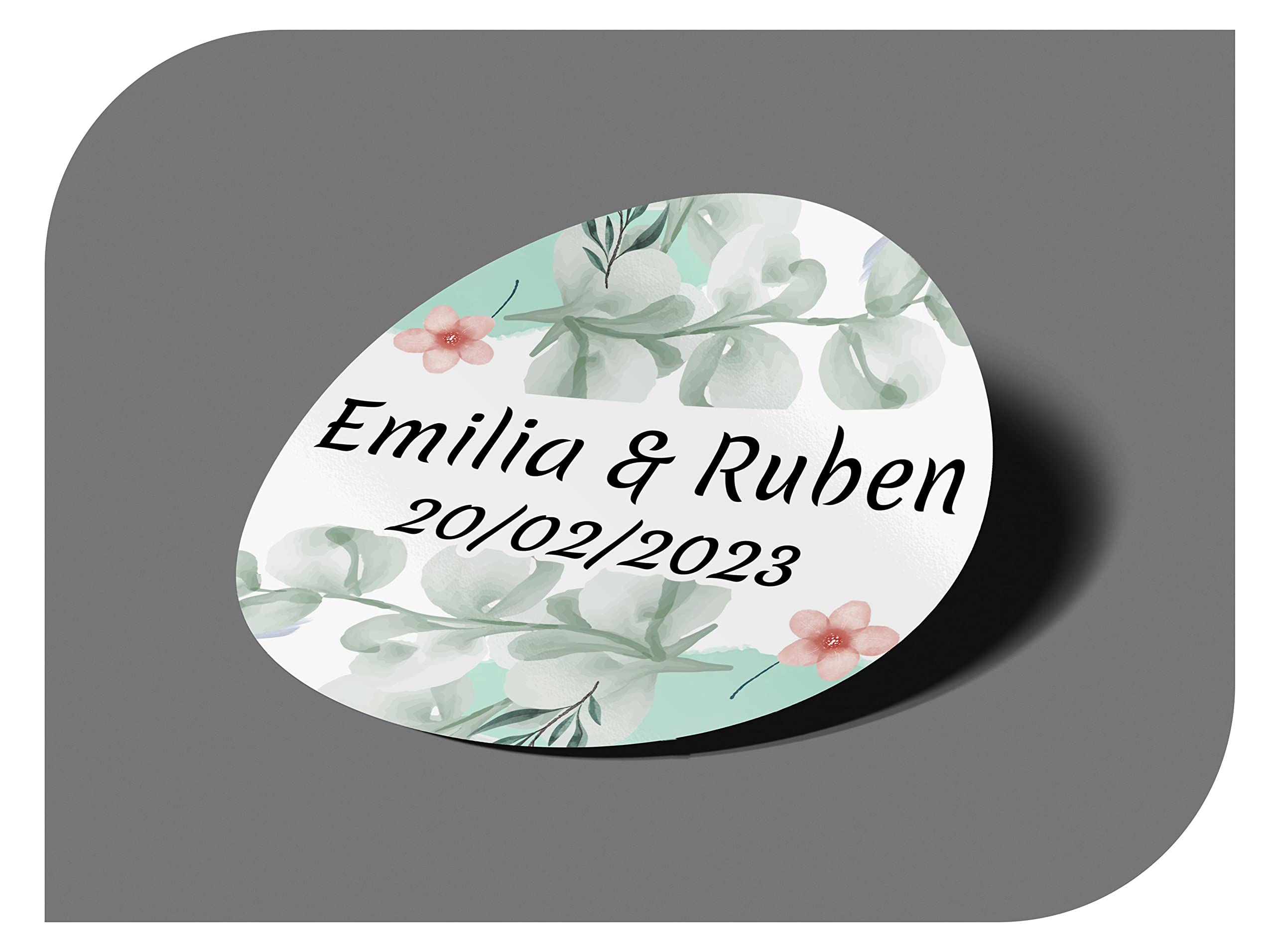 Pegatinas Personalizadas Boda con Nombre y Fecha, Etiquetas Adhesivas para Invitacion Boda, Bautizo, Compromiso, Comunion, Cumpleaños, Fiesta, Vintage, Sellos (Modelo 1)