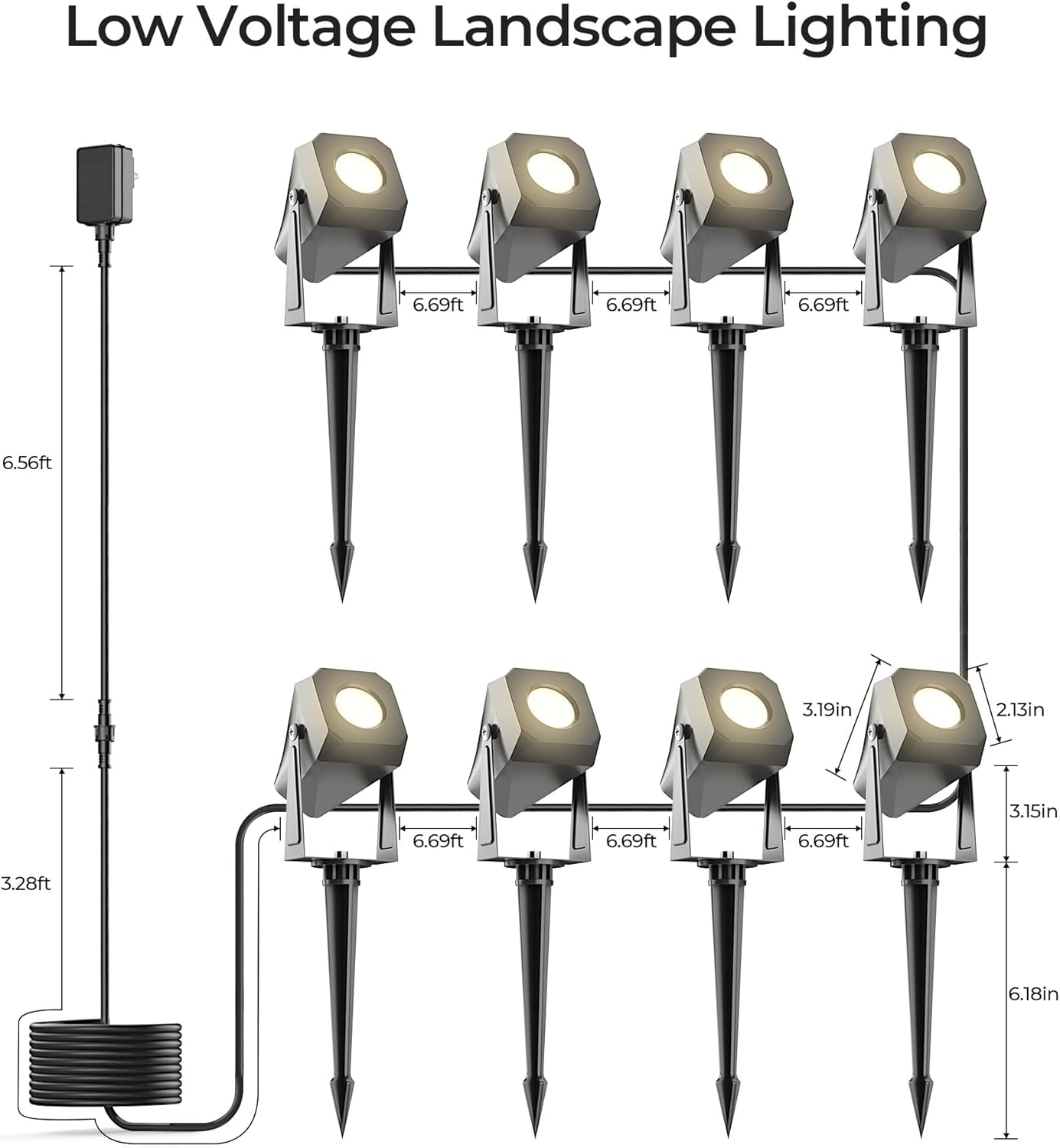 DeckTok Outdoor Landscape Lighting, 8 Pack Outdoor Spotlights, LED Low Voltage Landscape Lights for House Yard Garden Lawn Tree Fence Plant Flags Pathway, 12V 2700K Warm White, IP65 Waterproof