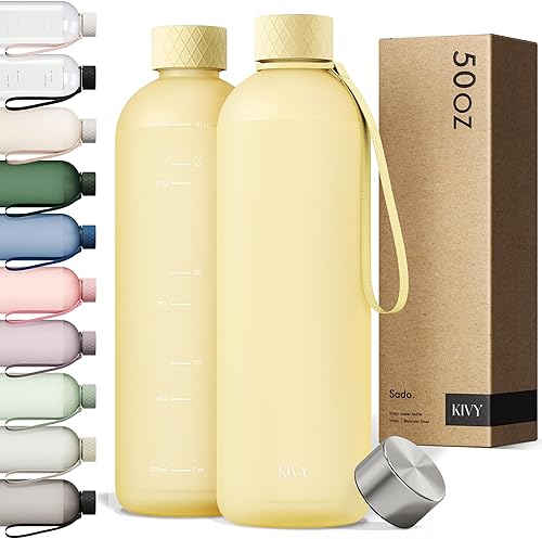 Miniatura 40 de KIVY Botella de agua grande de 50 onzas [ligera e inastillable] Se adapta a mochila y portavasos para viajes, deportes, escuela, botella de agua