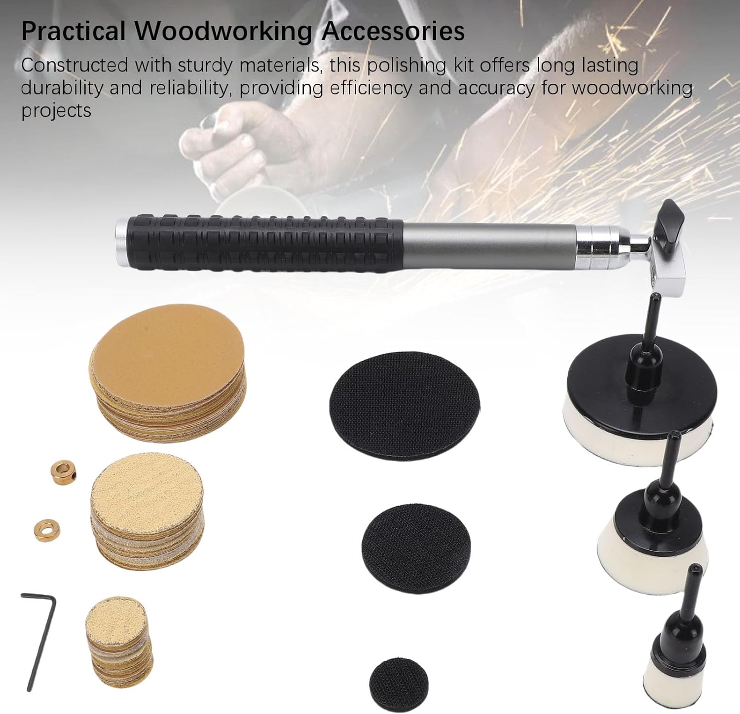 Hand Sanding Set with Buffing Pads Sandpapers and Handle, Sandpaper Disc Kit & Woodworking Accessories, Suitable for Polishing Finishing Woodworking Projects