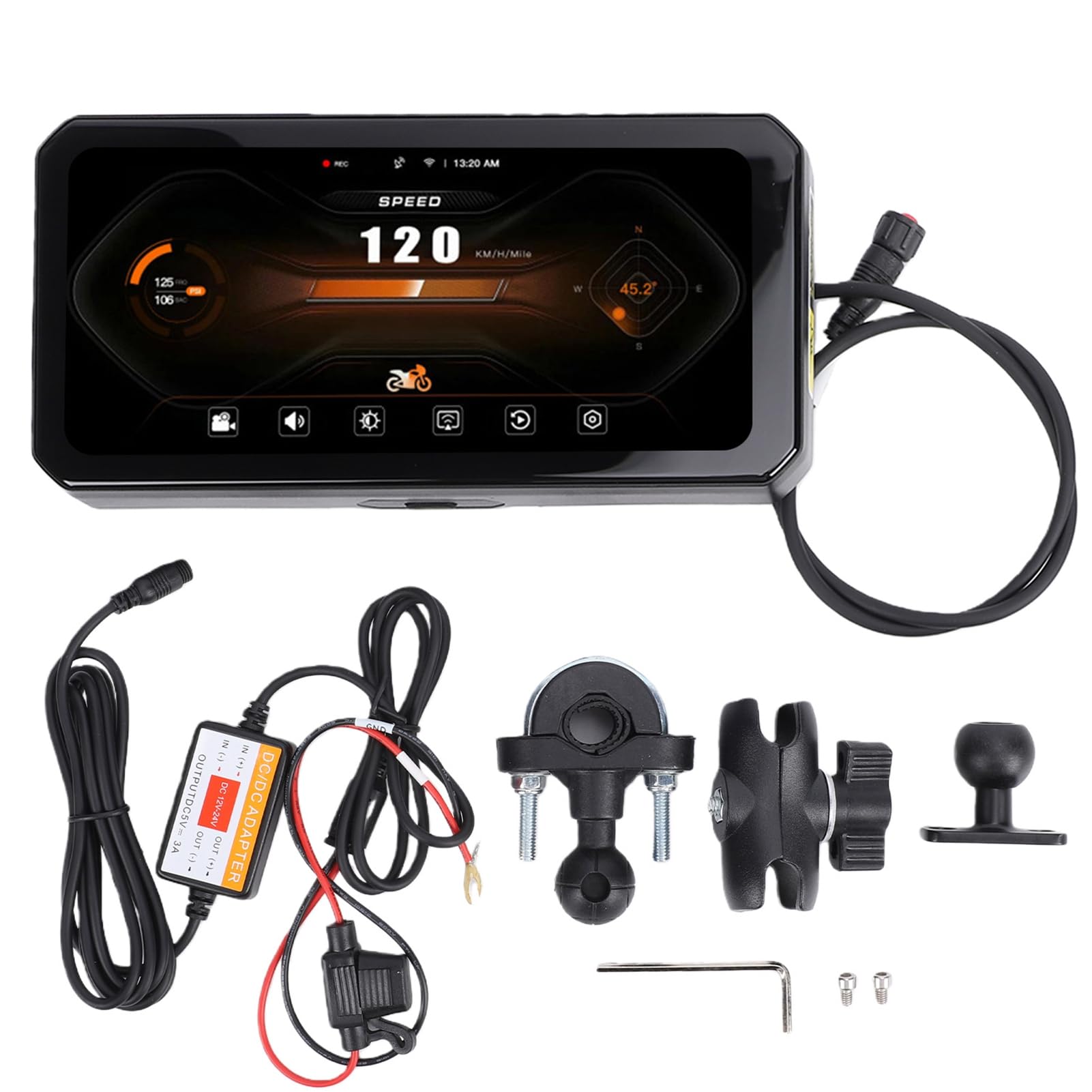 Yosoo Health Gear Kamera Samochodowa Motocykla Wyświetlacz o Przekątnej 6,25 Cala Rejestrator Jazdy Motocyklem z obudową ze Stopu ABS Podwójne Kamery 12 MP o Kącie 150 Stopni Wi-Fi 5,8 GHz dla