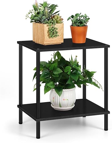 Miniatura 7 de ETELI Mesa auxiliar pequeña negra estrecha con estante de almacenamiento, moderna mesita de noche cuadrada de madera para sala de estar, dormitorio,