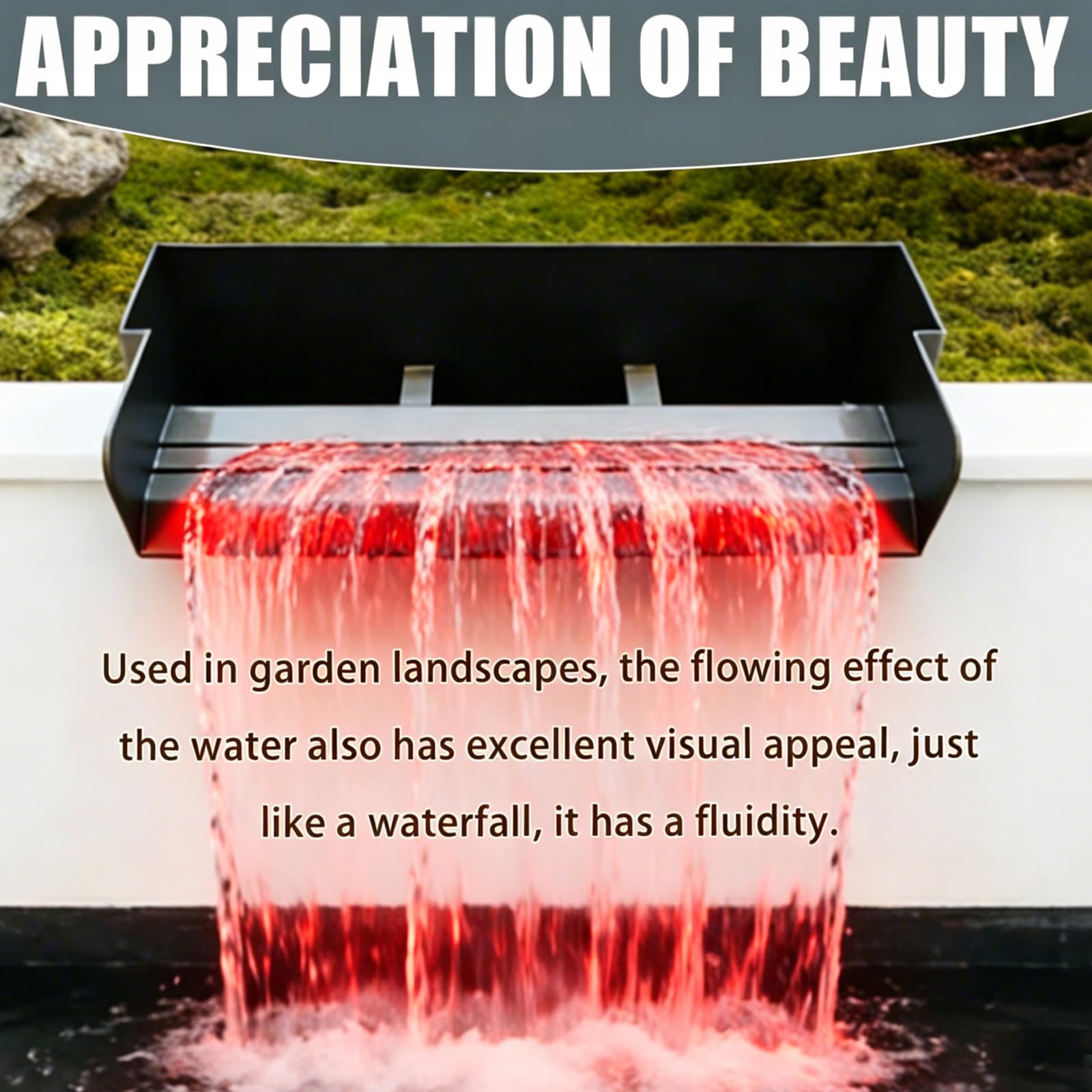 Teich Wasserfall für Gartenteich, 30CM Edelstahl Teichwasserfall Set mit LED Licht Garten Teich Brunnen 45W 3000 L/H mit Wasserfall Deko Garten Teich Wasserspiel Patio Terrasse Außenteich