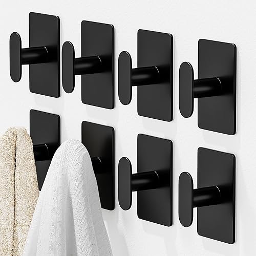 Ganchos adhesivos para toallas para baño colgador de pared extra fuerte de 20 libras para ducha, cocina, casa rodante, apartamento, color negro,