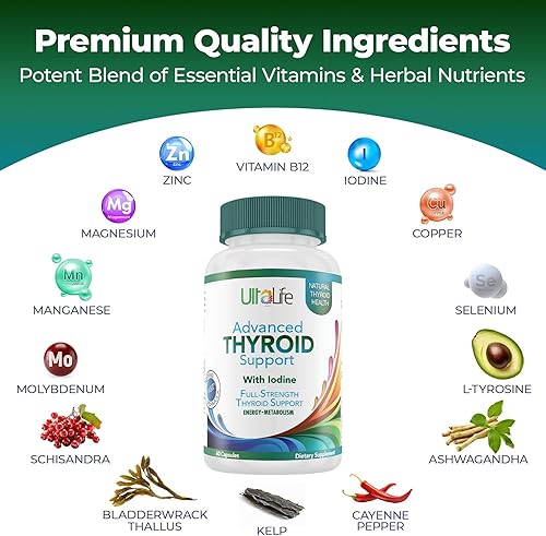 Miniatura 3 de ULTALIFE Complejo de apoyo para la tiroides con yodo para mujeres y hombres. Suplementos naturales seguros que aumentan la energía y el enfoque.